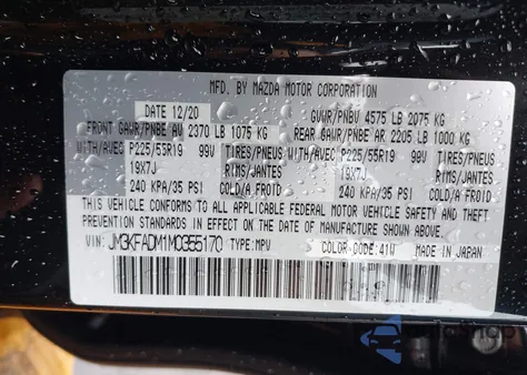 2021 Mazda Cx-5 Grand Touring z USA, uszkodzony, nr VIN JM3KFADM1M0355170